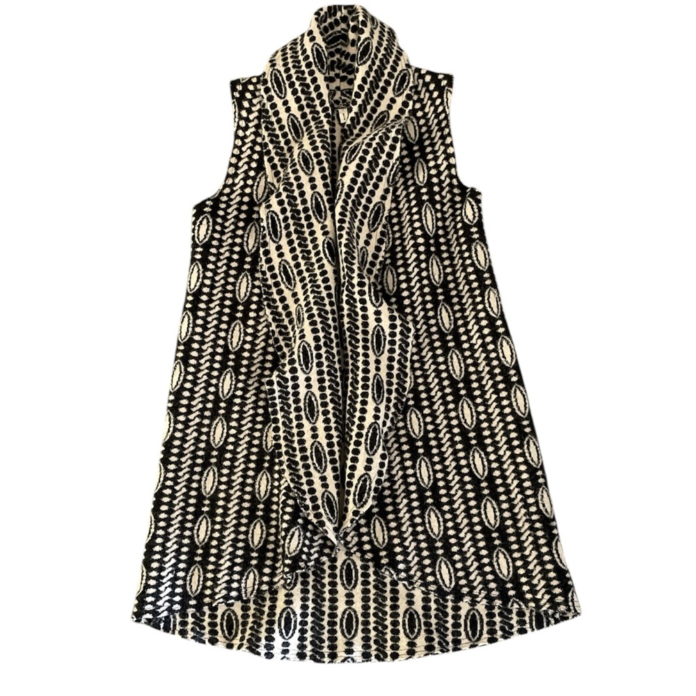 Moth for Anthropologie Black & cream jacquard wool blend open face sweater